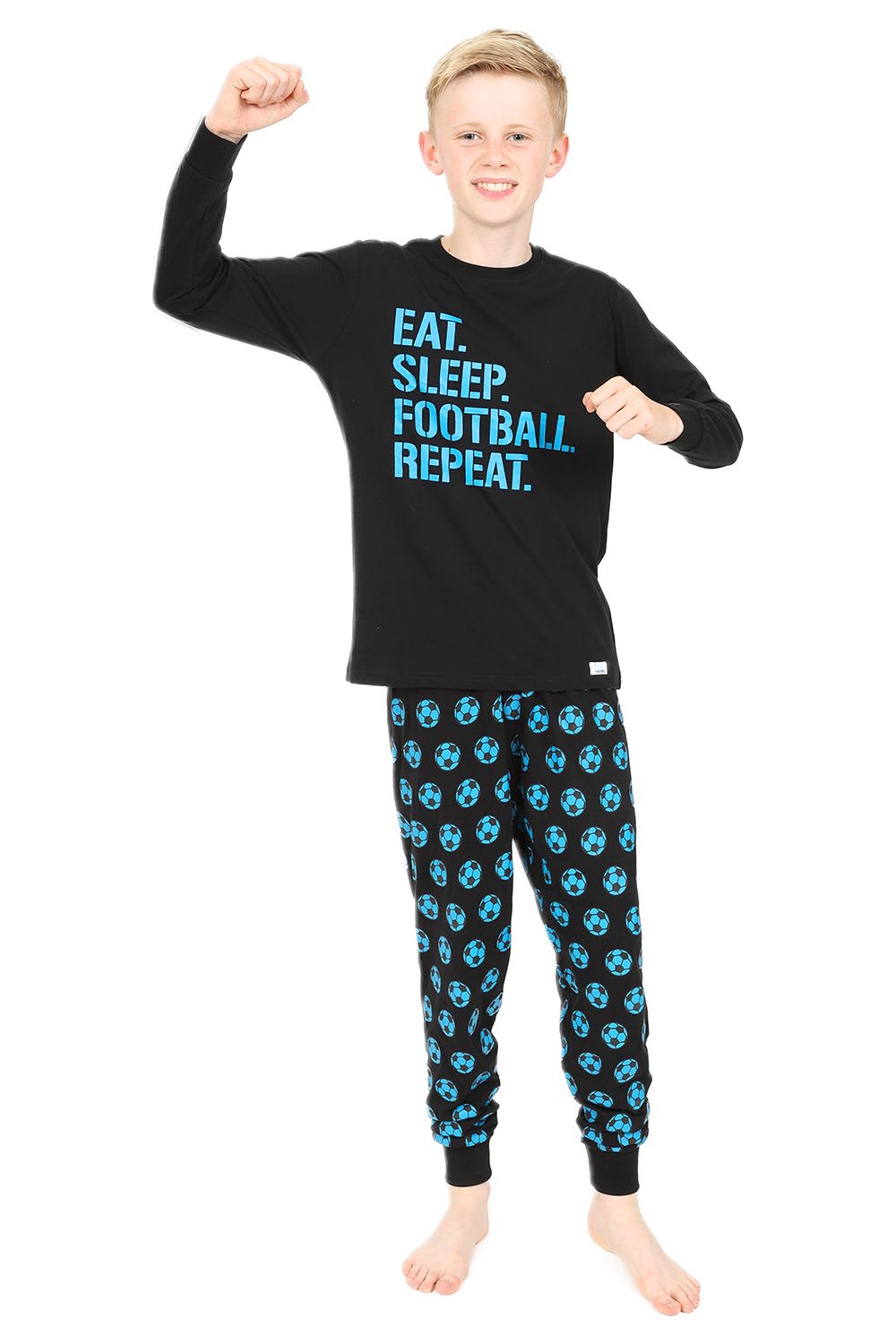 Eat Sleep Football Repeat Blue Long Pyjamas