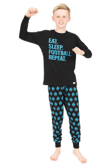 Eat Sleep Football Repeat Blue Long Pyjamas