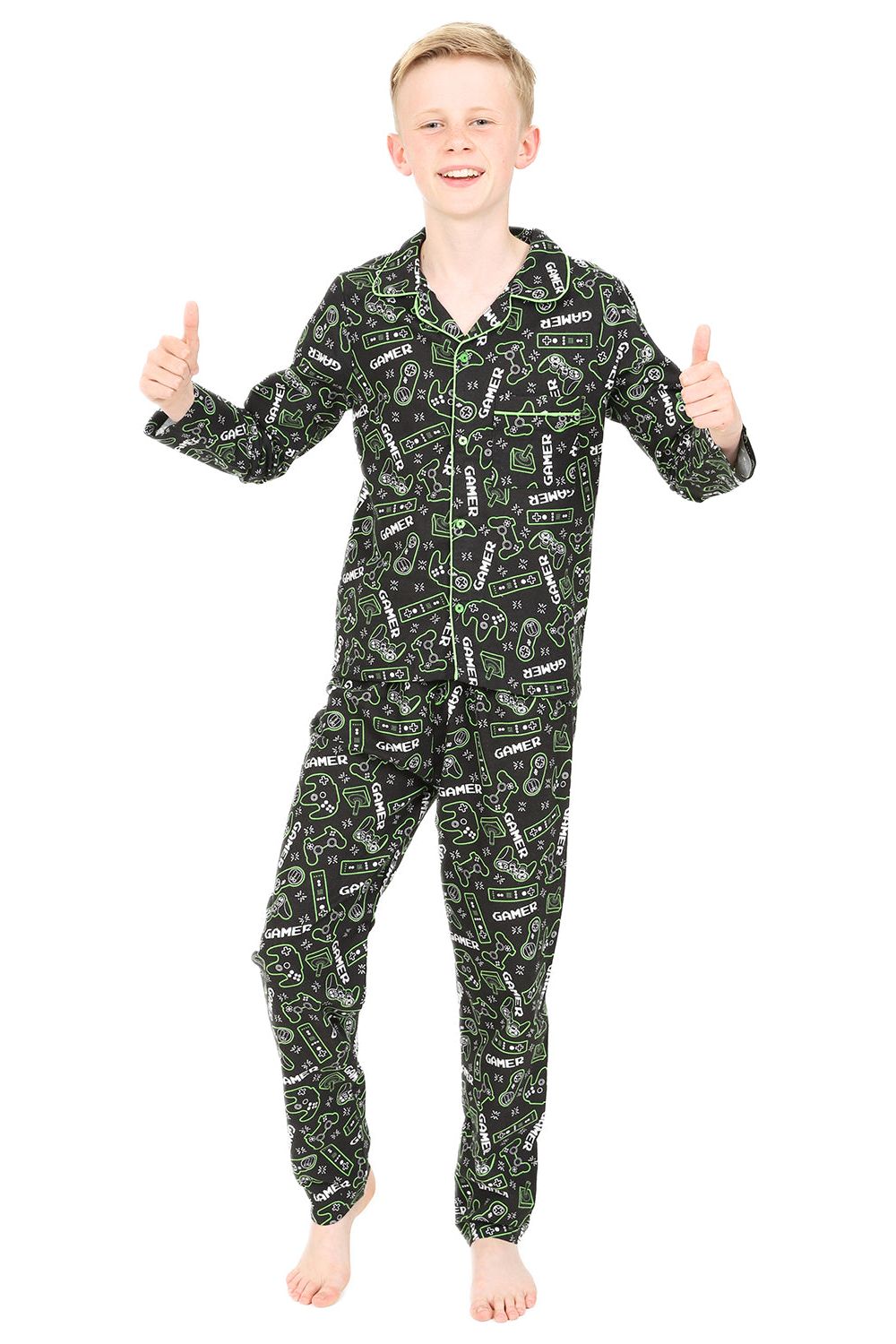 Boys Gamer Button Up Wincey Long Pyjama Set
