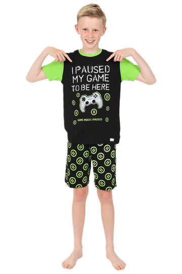 I Paused my Game To Be Here Short Green Black Cotton Pyjamas