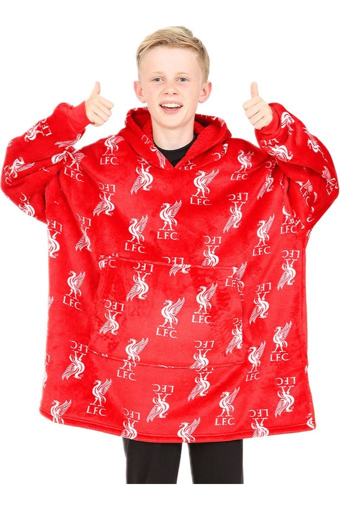 Liverpool Football Club Boys Fully Lined Luxury Fleece Oversized Hoodie Red W23