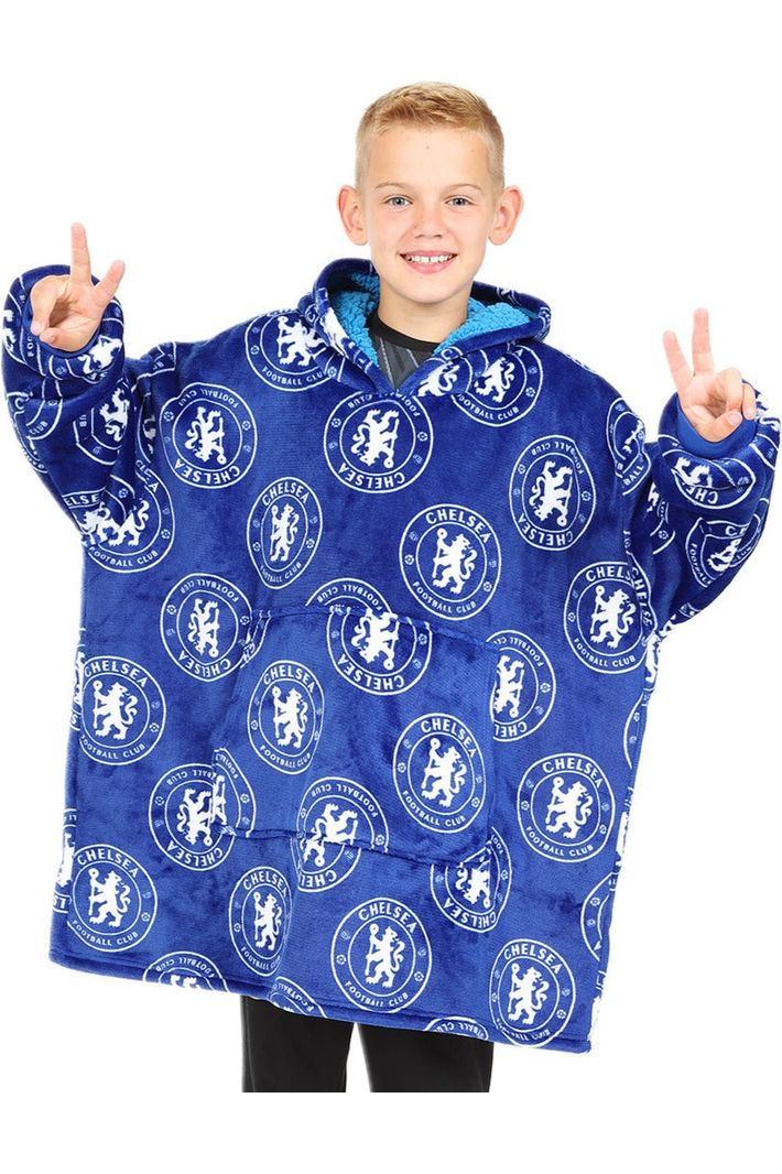 Boys Chelsea Football Club Fully Lined Luxury Fleece Oversized Hoodie Blue W23
