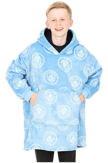 Boys Manchester City Football Club Fully Lined Luxury Fleece Oversized Hoodie Blue W23