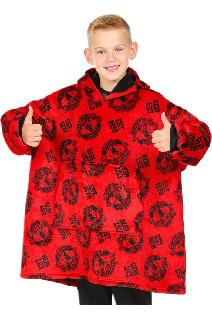 Boys Manchester United Football Club Fully Lined Luxury Fleece Oversized Hoodie Red W23