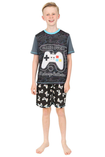 Boys Game Over Recharge Batteries Gaming Short Pyjamas