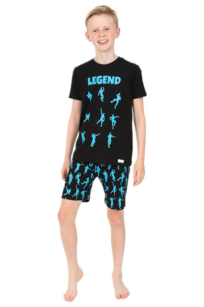 thumbnail: Pyjama Jongens - Emote Legend Dance Print, Zwart/Blauw, Katoen, Lange Mouwen