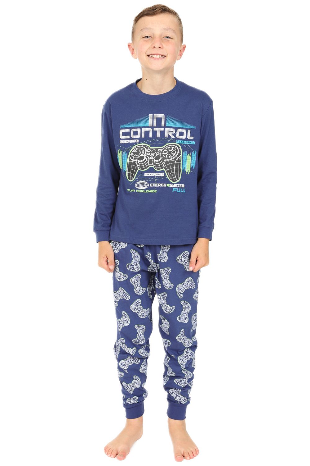 Boys in Control Blue Gamer Long Pyjamas 9 to 16 Years