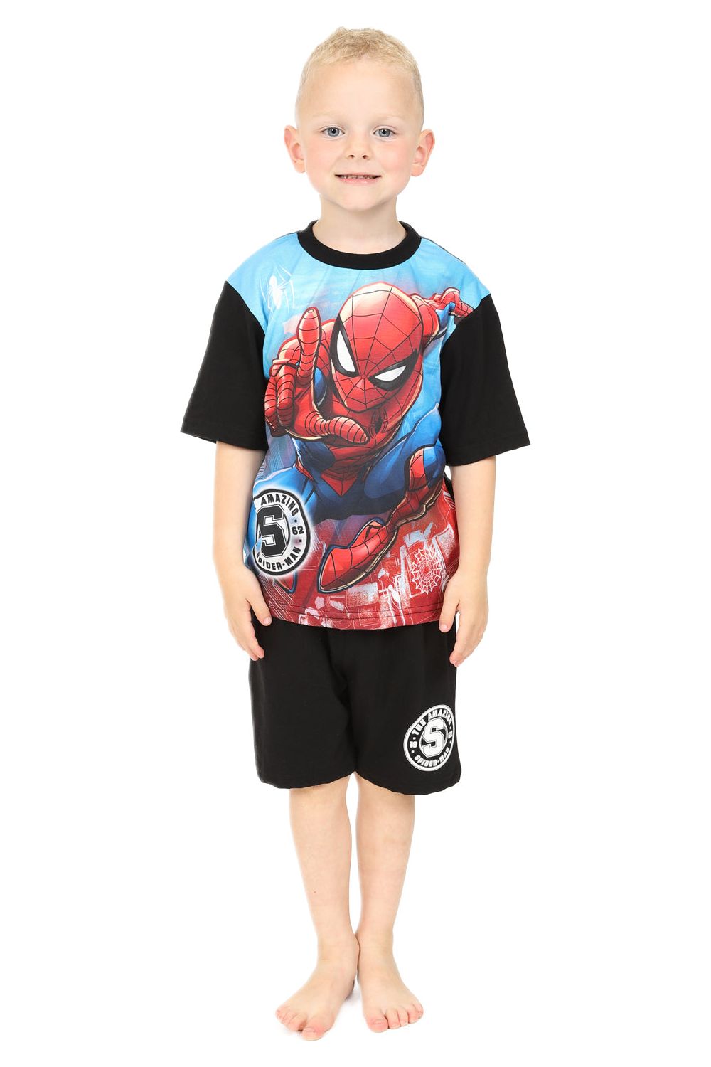 Boys Spiderman Marvel Cotton Blue Short Pyjama Set W23