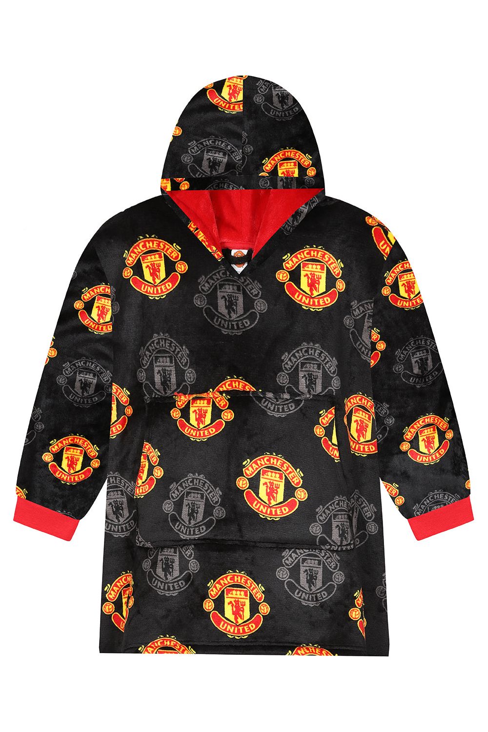 Manchester United Football Club Men's Fully Lined Luxury Fleece Oversized Hoodie Black W23