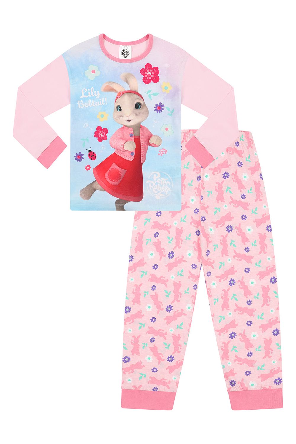 Girls Peter Rabbit Lily Bobtail Pyjamas Pink Long PJs