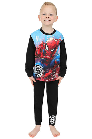Boys Spiderman Marvel Logo Blue Long Pyjama Set W23
