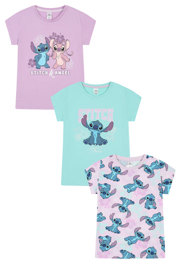 Disney Lilo & Stitch Angel 3 Pack Girls T-Shirts Multipack Purple