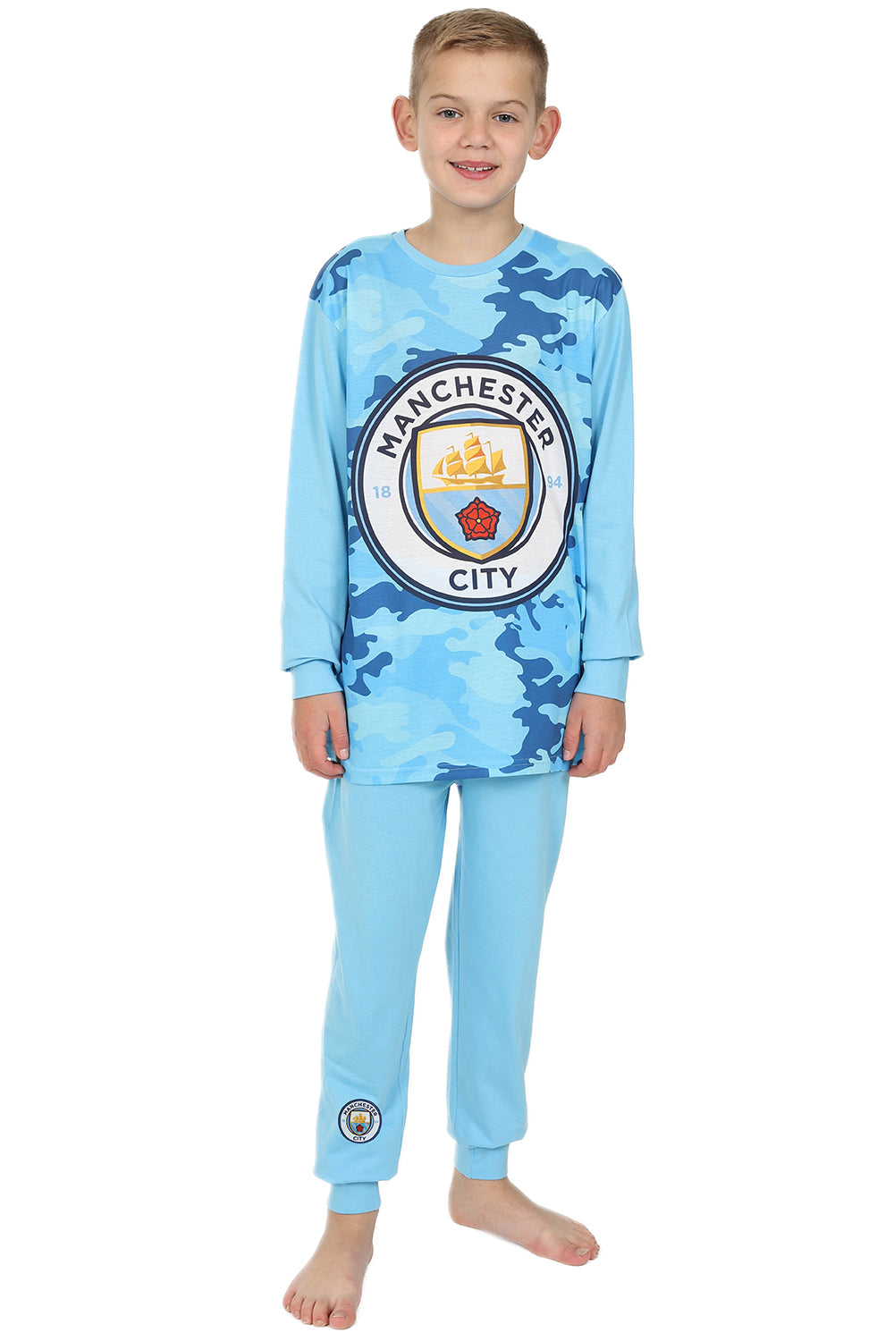 Boys Manchester City Blue Camouflage Long Pyjamas