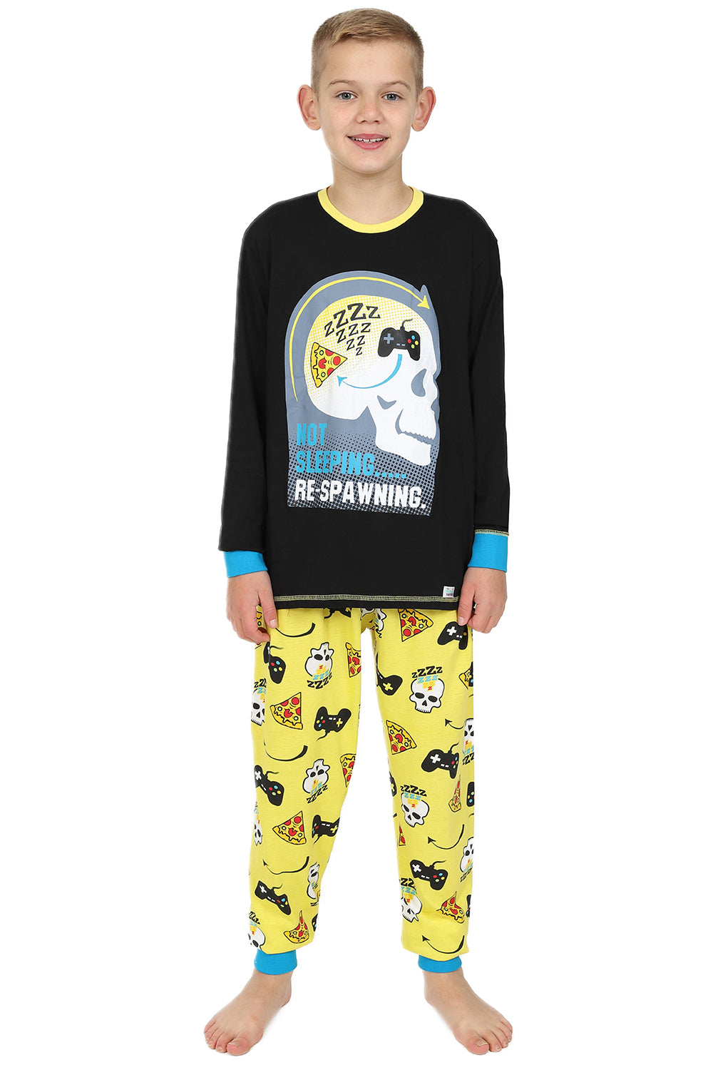 Boys Not Sleeping Re-spawning Pyjamas Black and Yellow Long PJs