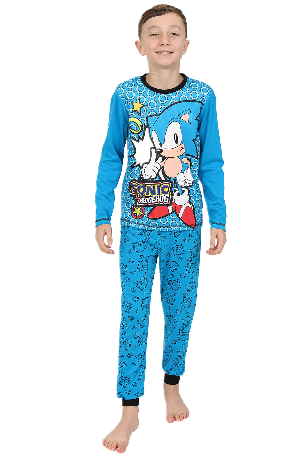 Boys Sonic The Hedgehog Ring Long Gamer Cotton Pyjamas w21