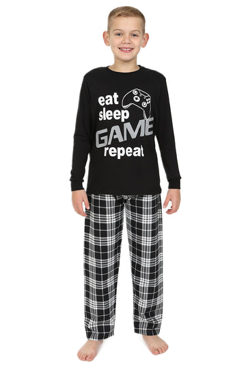 Boys Eat Sleep Game Repeat Black Long Pyjamas