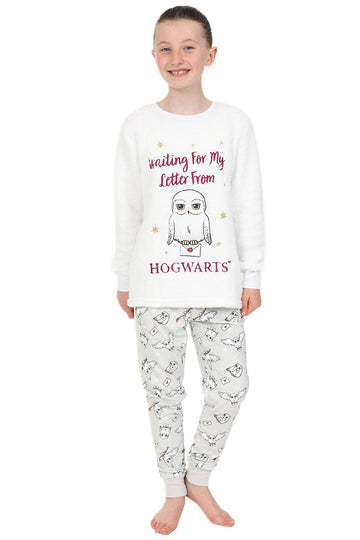 Girls Harry Potter Hedwig Hogwarts Warm Fleece Long Pyjamas