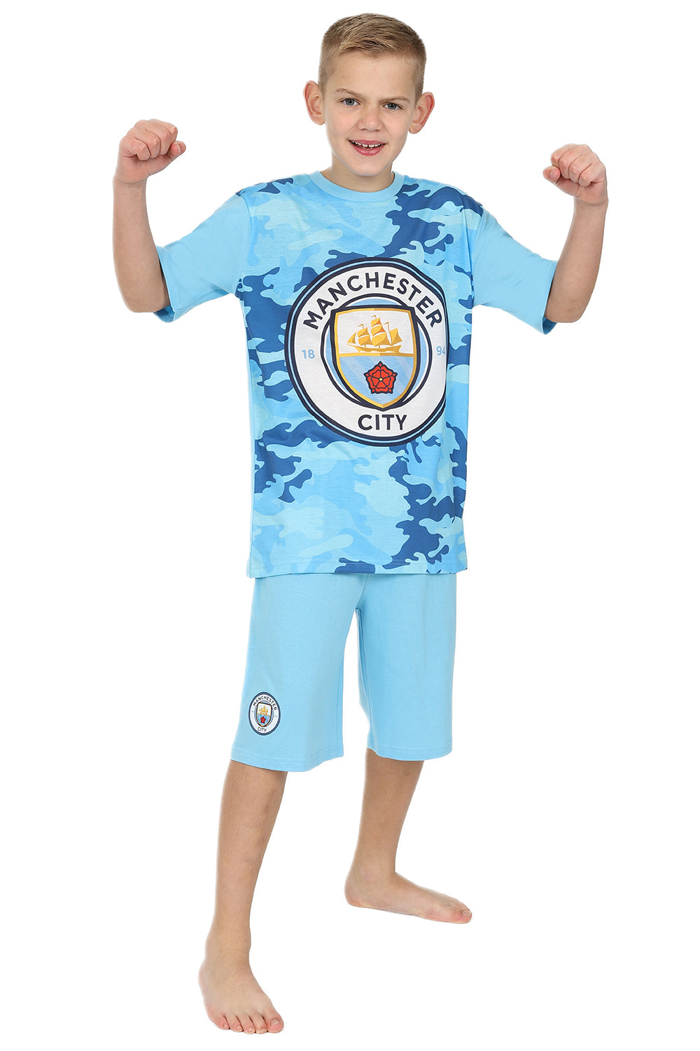 Boys Manchester City Blue Camouflage Short Pyjamas
