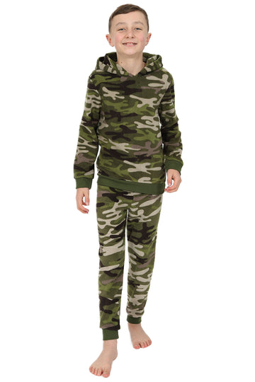 Boys Green Camouflage Fleece Tracksuit Long Pyjamas