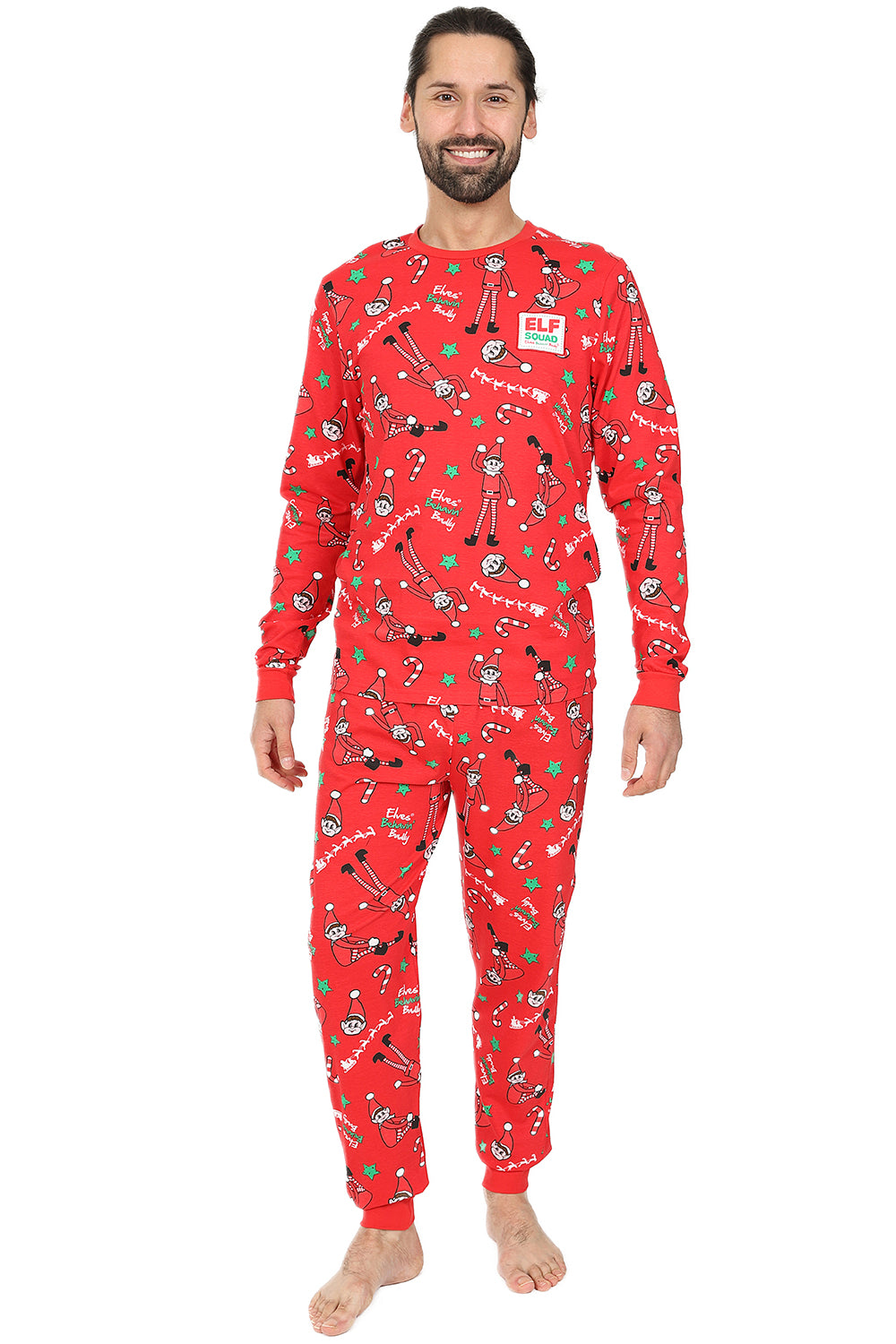 Official Elves Behavin' Badly Matching Family Christmas Long Red Pyjam
