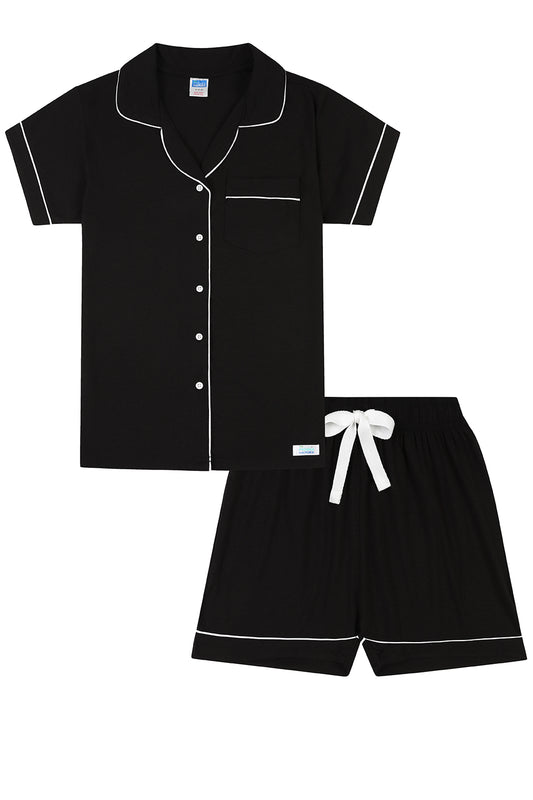 Women's Black Soft Button Up Short Pyjamas