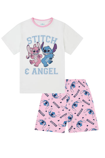 Girls Disney Stitch and Angel College White Short Pyjama