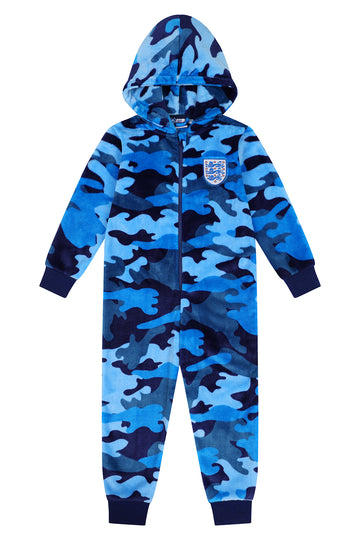 Boys England Camouflage Blue Football Club Fleece Sleepsuit
