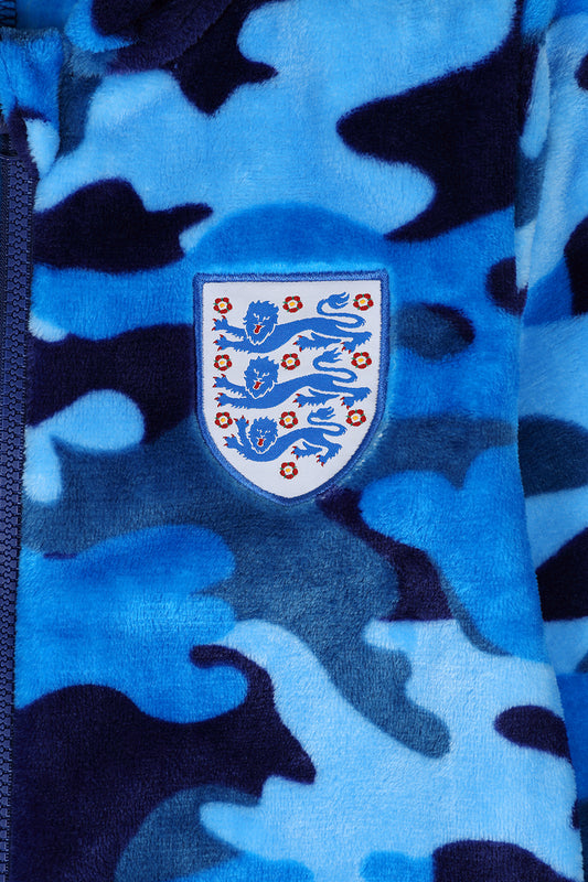 Boys England Camouflage Blue Football Club Fleece Sleepsuit