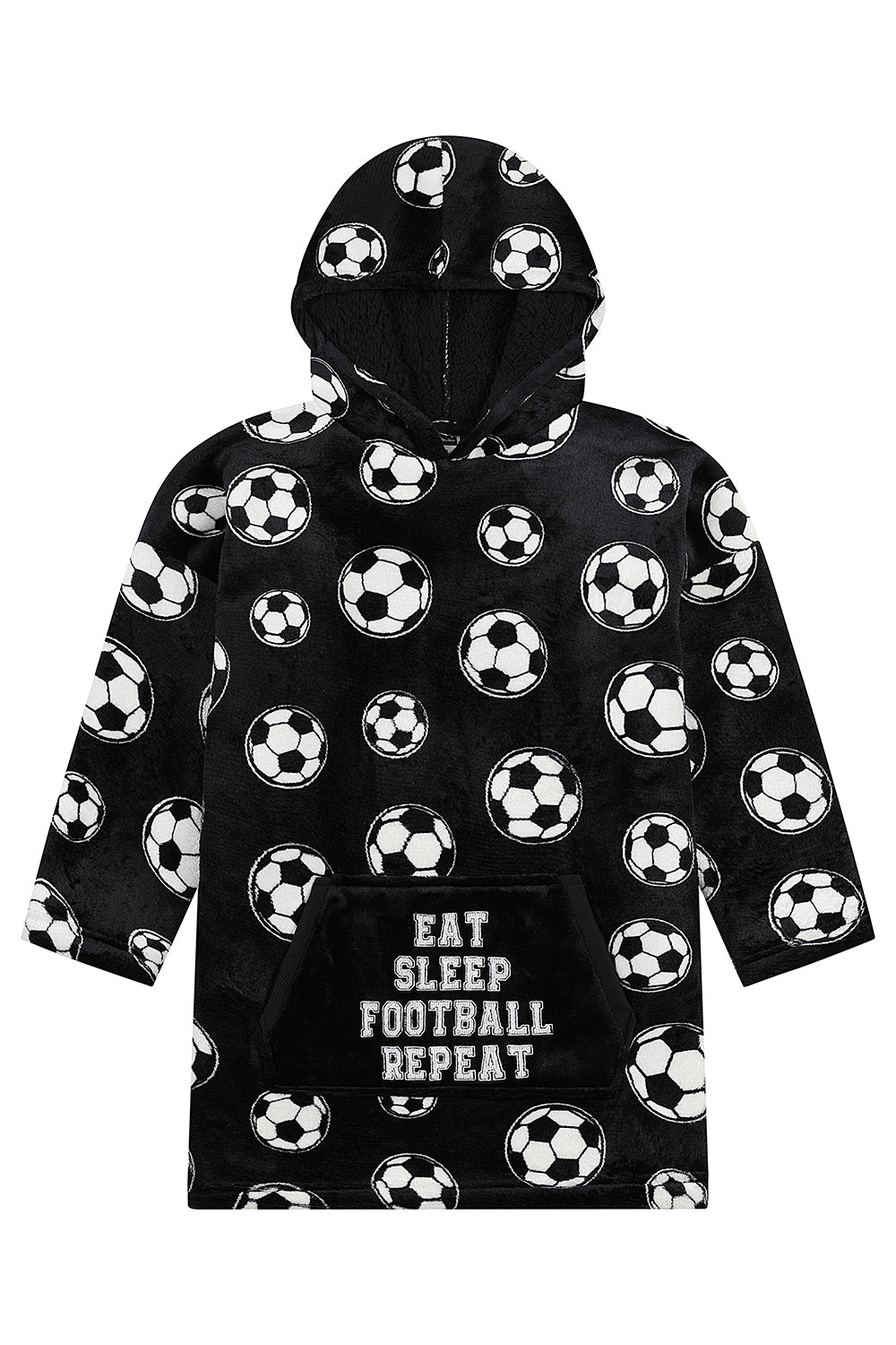 Boy's Eat Sleep Football Repeat White Fully Lined Luxury Fleece Oversized Hoodie