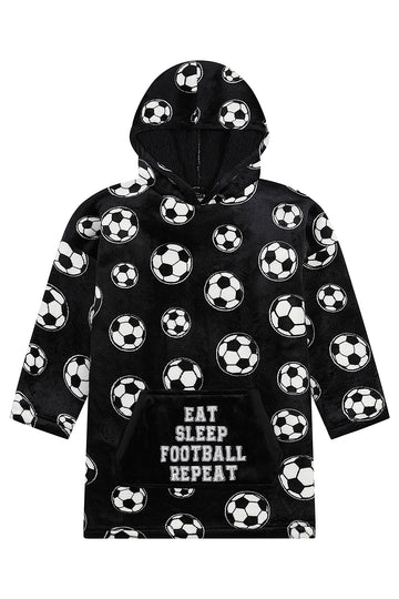 Boy's Eat Sleep Football Repeat White Fully Lined Luxury Fleece Oversized Hoodie