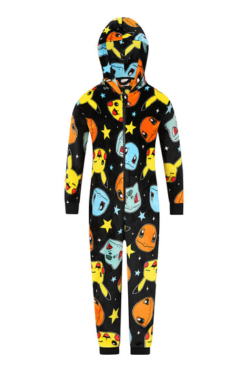 Pokémon Pikachu, Charmander, Bulbasaur, Squirtle Black Fleece Sleepsuit