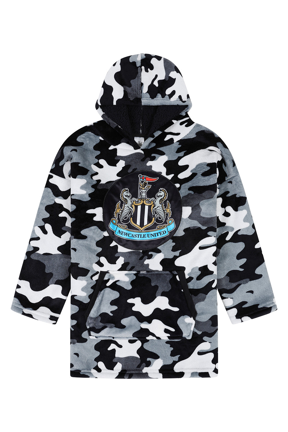 Mens Newcastle United Football Club Fully Lined Luxury Fleece Oversized Hoodie Black