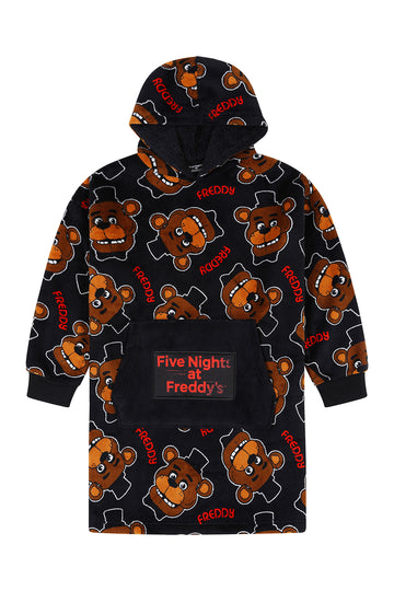 FIVE NIGHTS AT FREDDY'S Boys Fleece Hoodie, Oversized Fleece Blanket Hoody For Kids Black