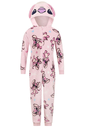 Girls Disney Angel Hooded Pink Fleece Sleepsuit Lilo and Stitch