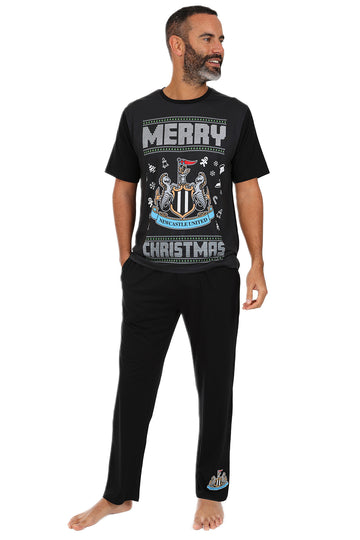 Mens Newcastle United FC Merry Christmas Pyjamas Black Long PJs