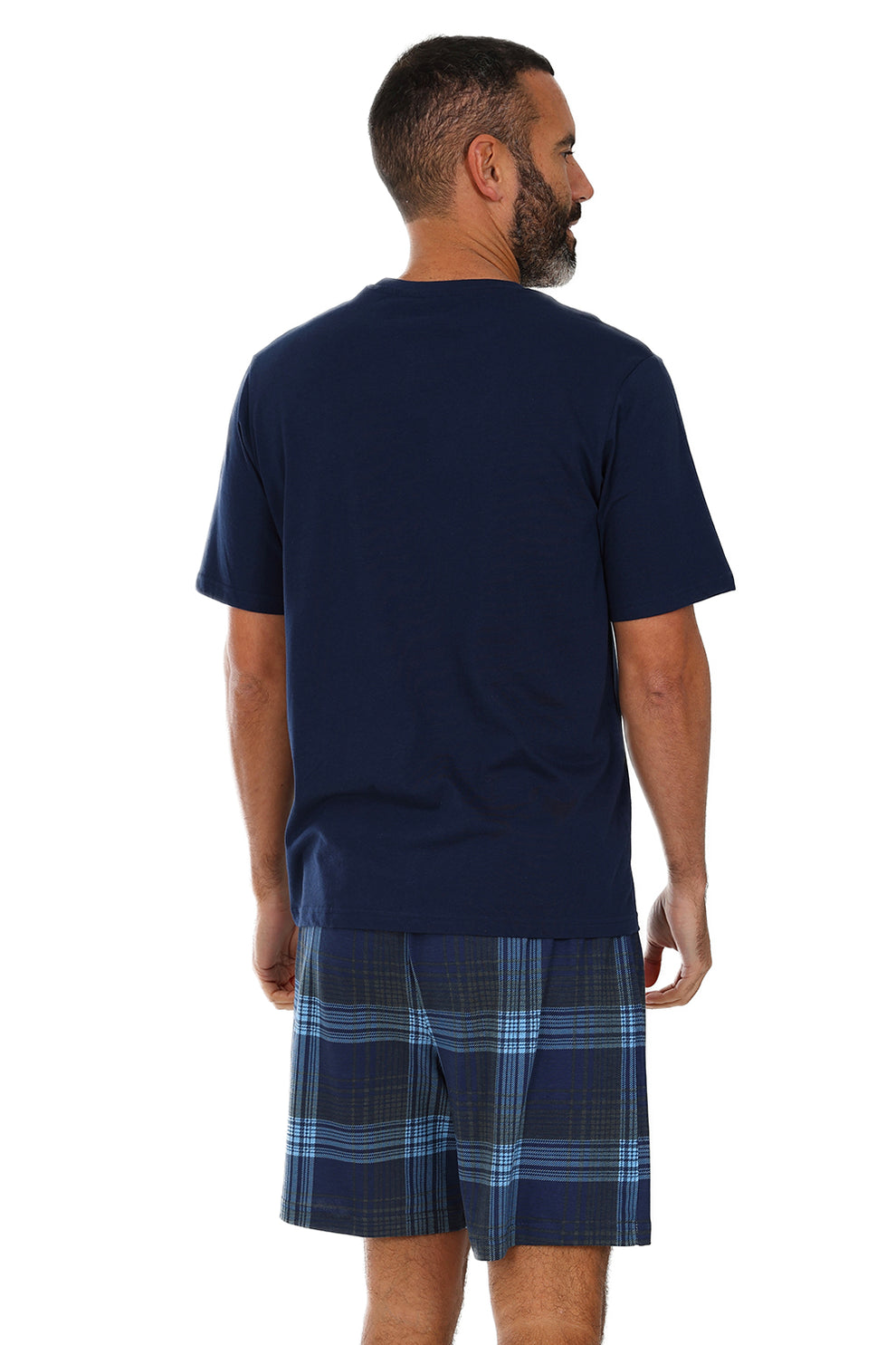 Mens Check Navy Blue Short Pyjamas