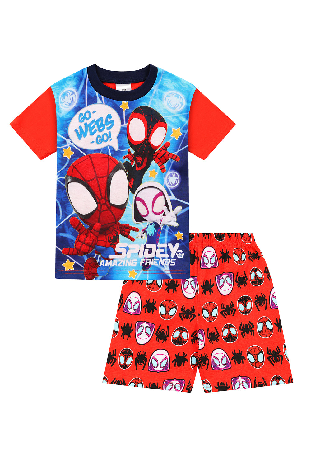 Kids Spidey And His Amazing Friends Pyjamas Red and Blue Short PJs