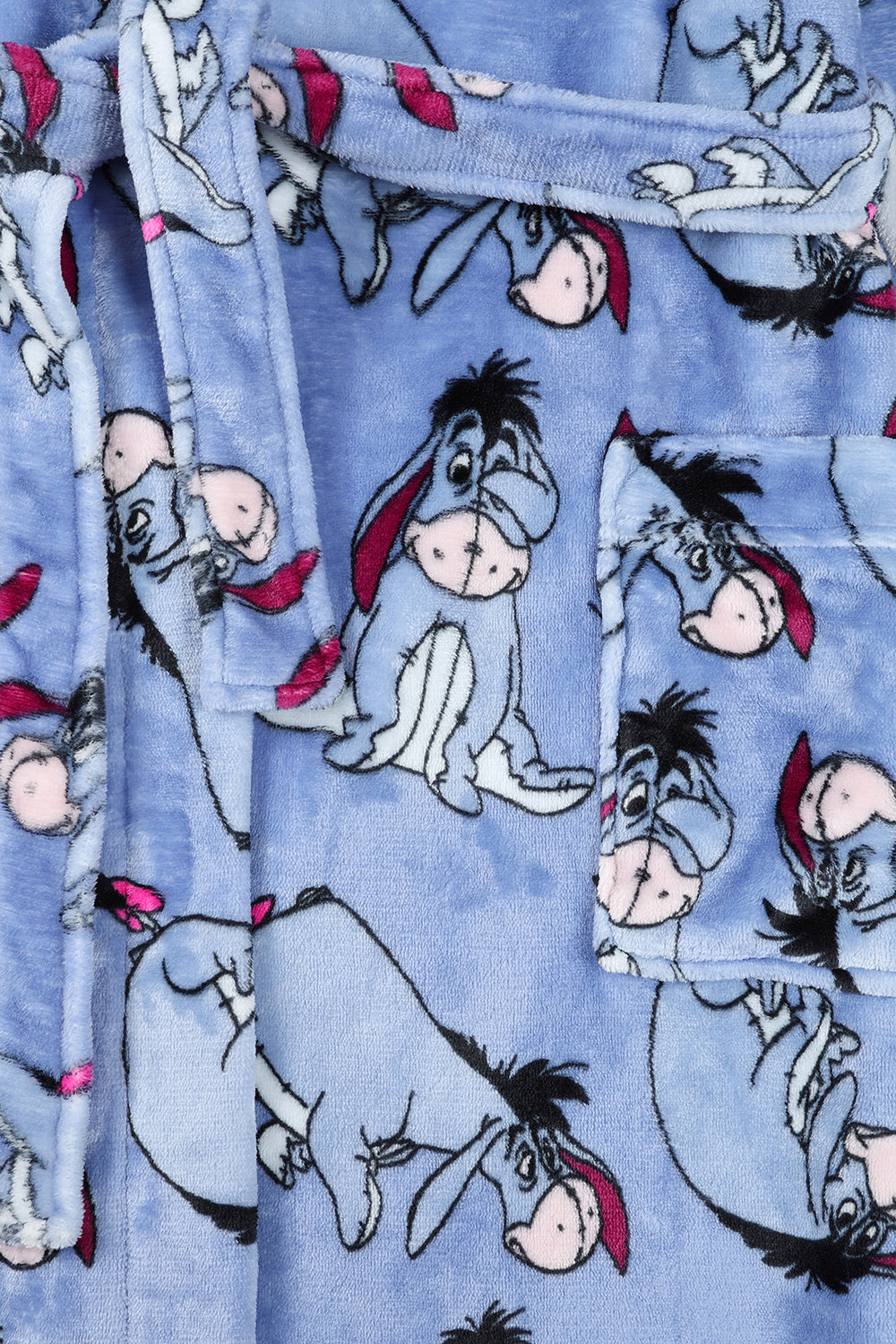 Women's Eeyore Blue Fleece Dressing Gown Fleece Hooded Ladies Robe
