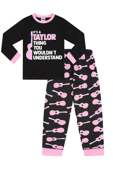 Girls It's a Taylor Thing  Black and Pink Long Cotton Pyjamas