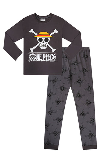 Boys One Piece Grey Straw Hat Pirate Long Pyjamas