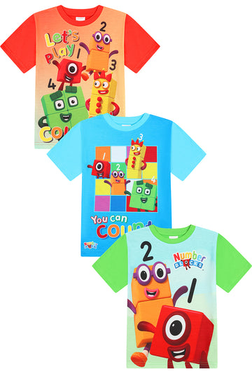 Numberblocks Boys Girls 3 Pack Kids T-Shirts Children's Multipack
