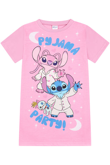Girls Disney Stitch And Angel Pyjama Party, Lilo and Stitch Nightie Nightdress