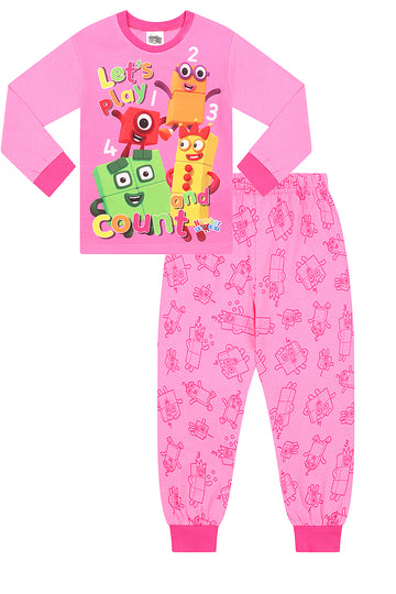 Girls Numberblocks Kids Pink Long Pyjamas