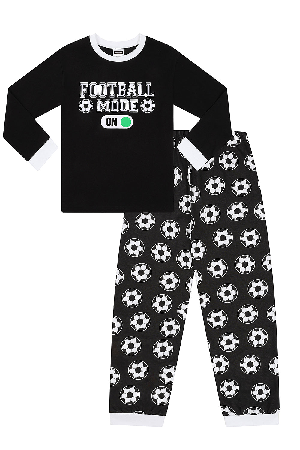 Boys Football Mode On Black White Long Cotton Pyjamas PJs For Kids