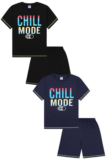 Chill Mode Short Black Navy 2 Pack Boys Pyjama Set PJs For Kids