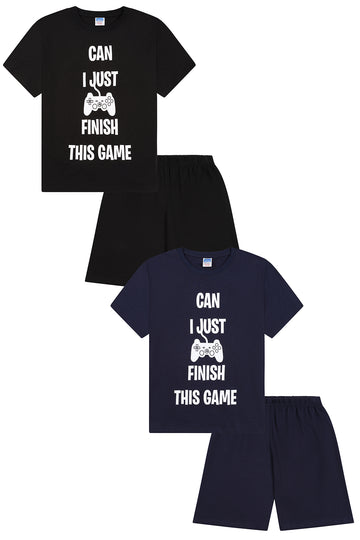 Can I Just Finish This Game Short Black Navy 2 Pack Boys Pyjama Set PJs For Kids