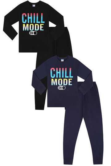 Boys Black Navy Chill Mode 2 Pack Long Pyjamas PJs For Kids
