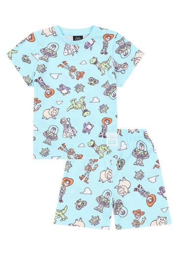 Boys Disney Toy Story Woody Buzz Jessie All Over Print Blue Short Pyjamas