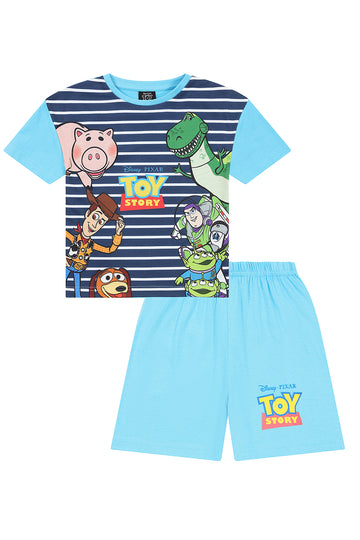 Boys Disney Toy Story Character Blue Striped Short Pyjamas