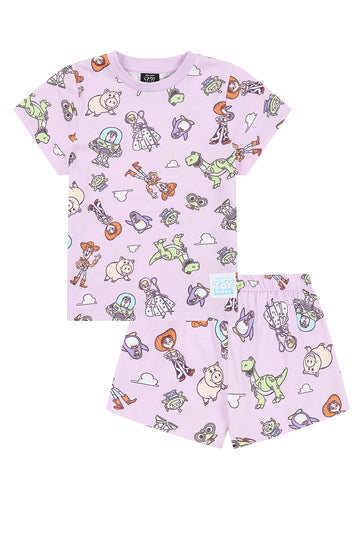 Disney Girls Toy Story Jessie Woody Buzz All Over Print Purple Short Pyjamas